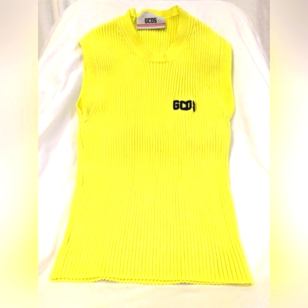 GCDS Neon Yellow Ribbed Tank Top - Picture 2 of 6